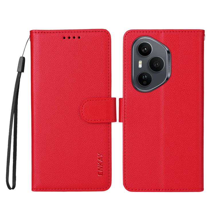For Honor 400 Pro Global 160.8mm ENKAY RFID Blocking Wallet Kickstand Litchi Texture Leather Phone Case