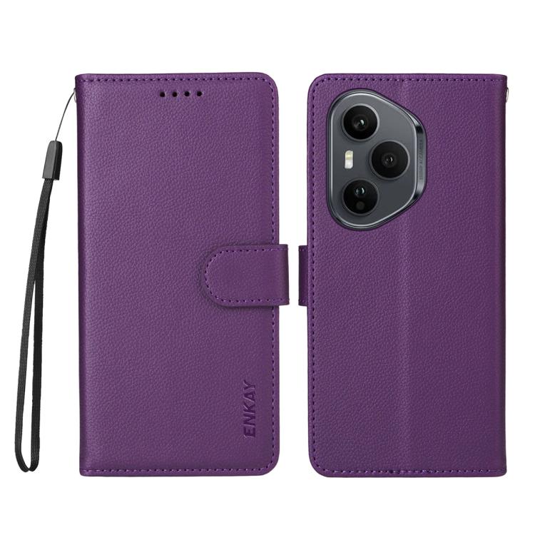 For Honor 400 Pro Global 160.8mm ENKAY RFID Blocking Wallet Kickstand Litchi Texture Leather Phone Case