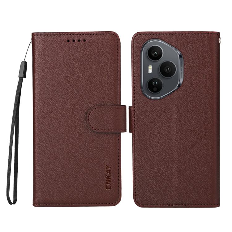 For Honor 400 Pro Global 160.8mm ENKAY RFID Blocking Wallet Kickstand Litchi Texture Leather Phone Case