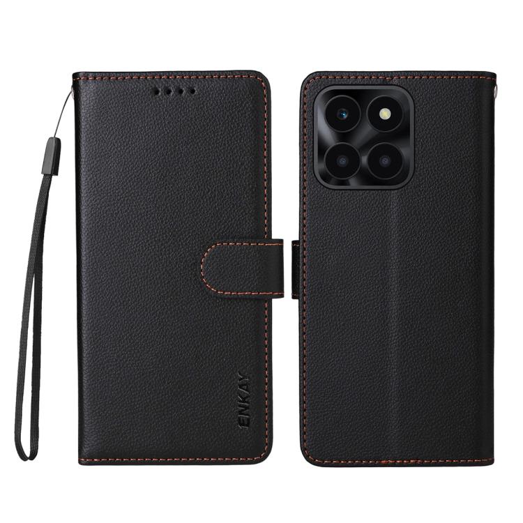 For Honor X6c 4G / X6b 4G ENKAY RFID Blocking Wallet Kickstand Litchi Texture Leather Phone Case