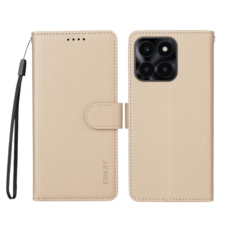 For Honor X6c 4G / X6b 4G ENKAY RFID Blocking Wallet Kickstand Litchi Texture Leather Phone Case