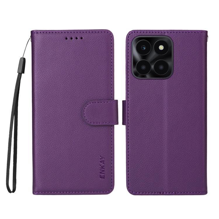 For Honor X6c 4G / X6b 4G ENKAY RFID Blocking Wallet Kickstand Litchi Texture Leather Phone Case