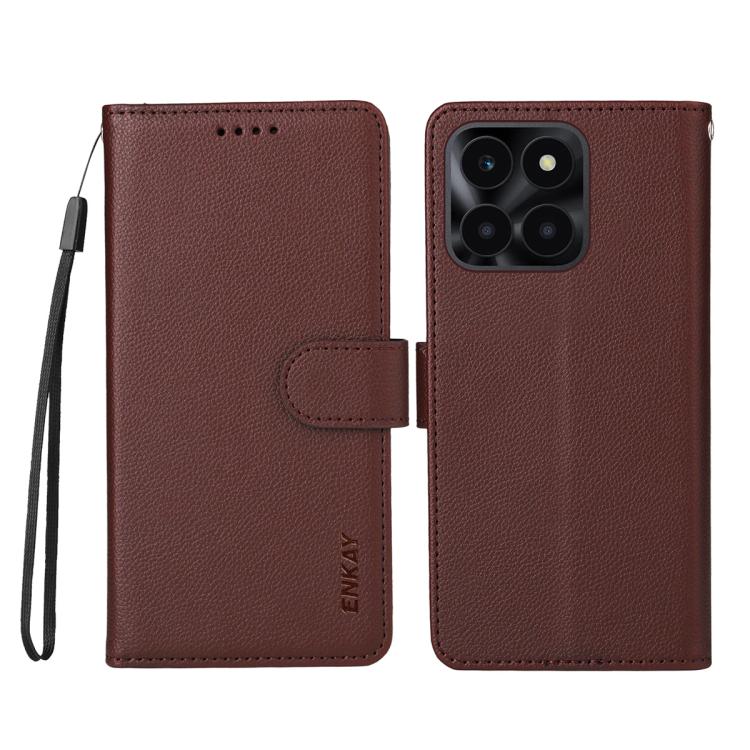 For Honor X6c 4G / X6b 4G ENKAY RFID Blocking Wallet Kickstand Litchi Texture Leather Phone Case