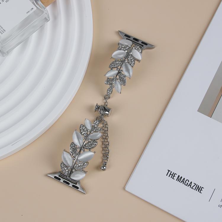 For Apple Watch 46mm / 49mm / 45mm / 44mm Leaf Shaped Diamond Studded Bracelet Alloy Watch Band