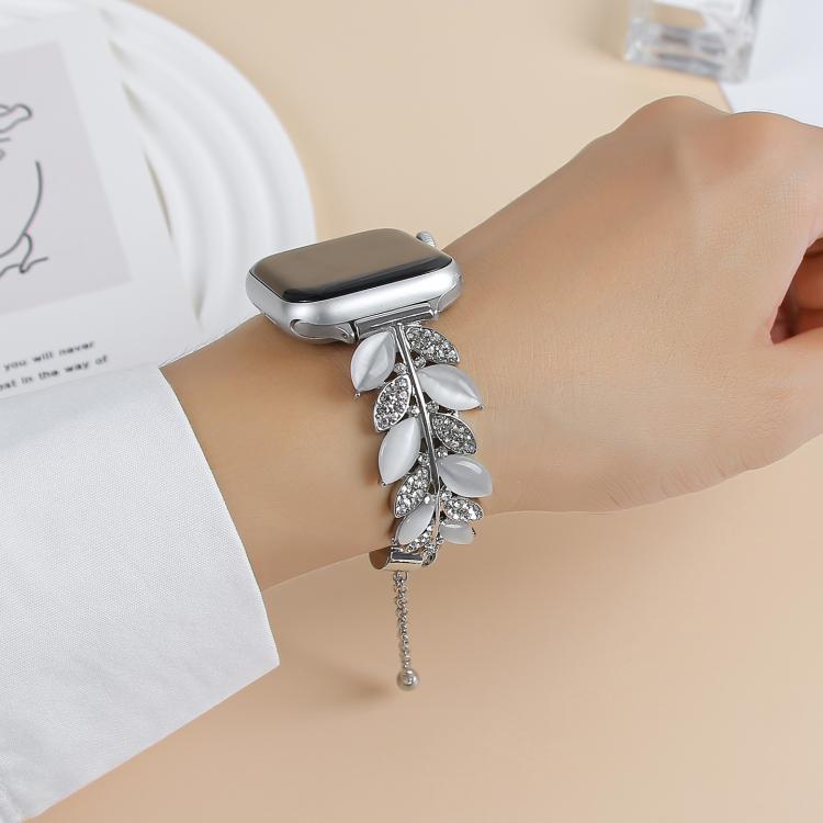 For Apple Watch 46mm / 49mm / 45mm / 44mm Leaf Shaped Diamond Studded Bracelet Alloy Watch Band