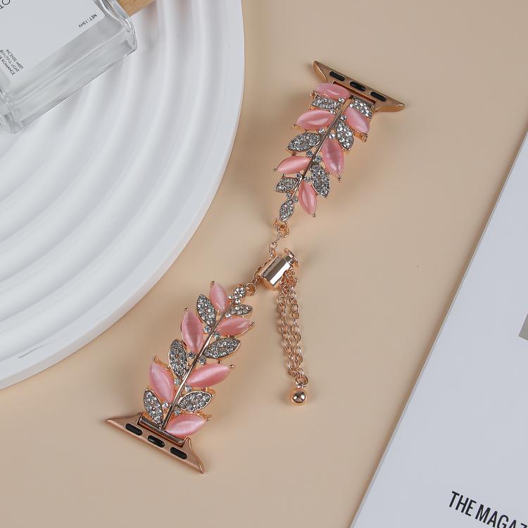 For Apple Watch 42mm / 41mm / 40mm / 38mm Leaf Shaped Diamond Studded Bracelet Alloy Watch Band