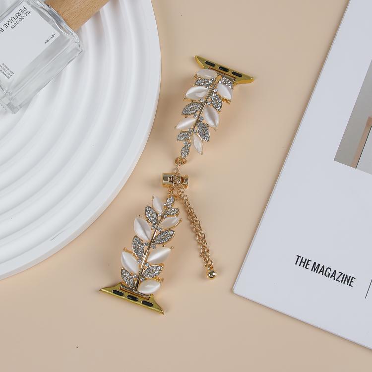 For Apple Watch 42mm / 41mm / 40mm / 38mm Leaf Shaped Diamond Studded Bracelet Alloy Watch Band