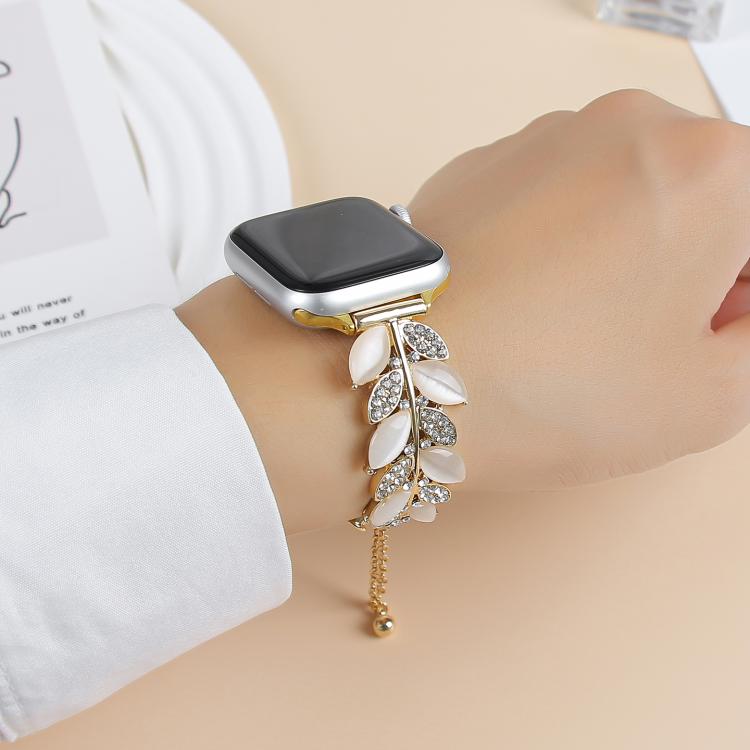 For Apple Watch 42mm / 41mm / 40mm / 38mm Leaf Shaped Diamond Studded Bracelet Alloy Watch Band