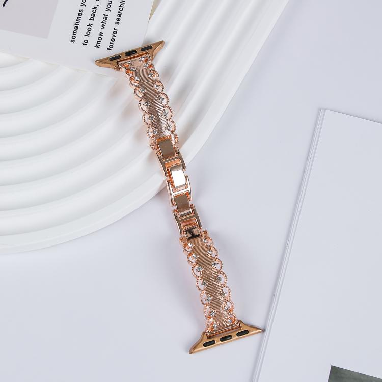 For Apple Watch 46mm / 49mm / 45mm / 44mm Lace Edged Diamond Alloy Metal Watch Band