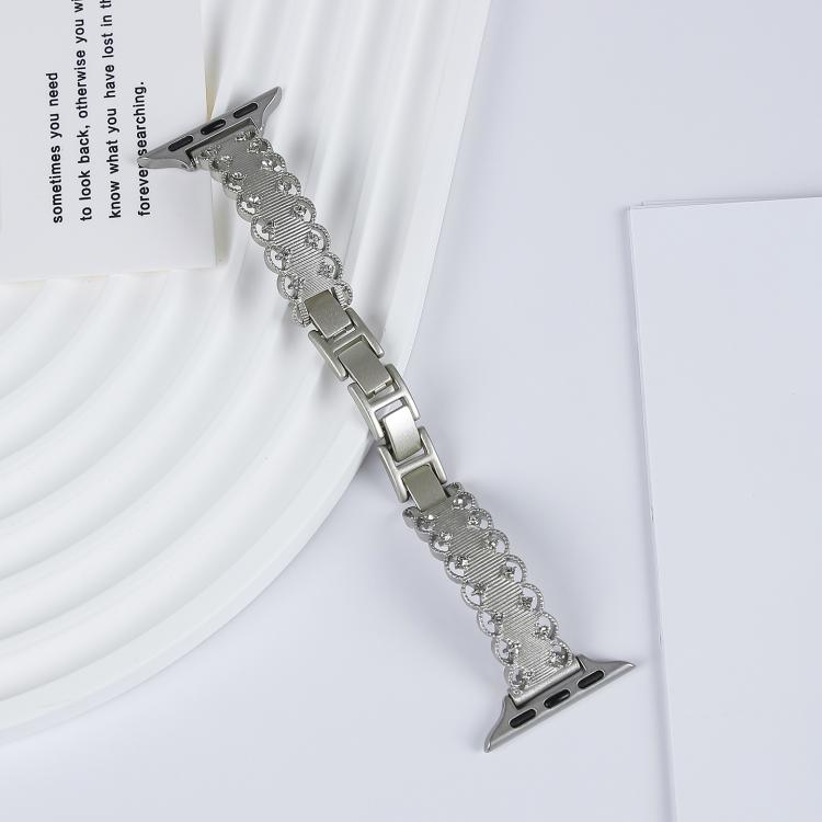 For Apple Watch 46mm / 49mm / 45mm / 44mm Lace Edged Diamond Alloy Metal Watch Band
