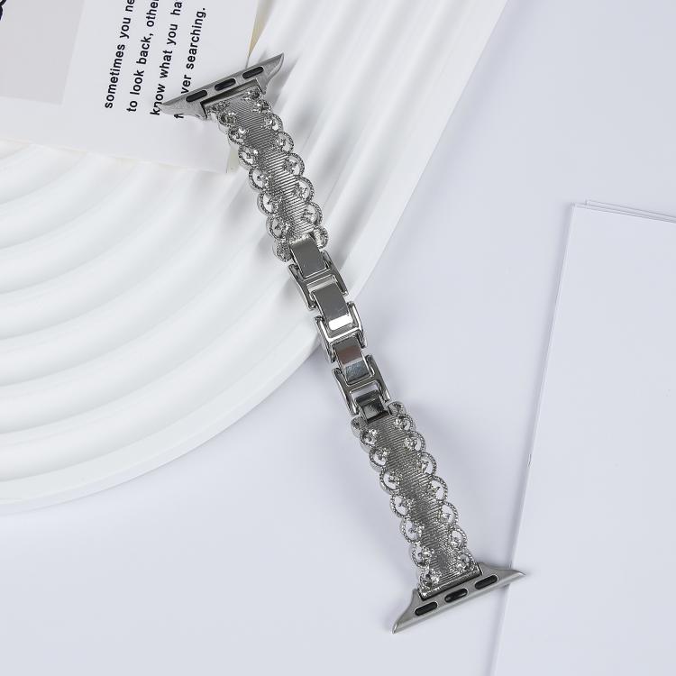 For Apple Watch 46mm / 49mm / 45mm / 44mm Lace Edged Diamond Alloy Metal Watch Band