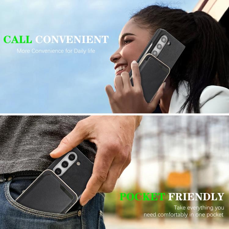 For Samsung Galaxy Z Fold7 5G Kalebol Slim MagSafe Ring Magnetic Card Bag Side Sticker Leather Phone Case