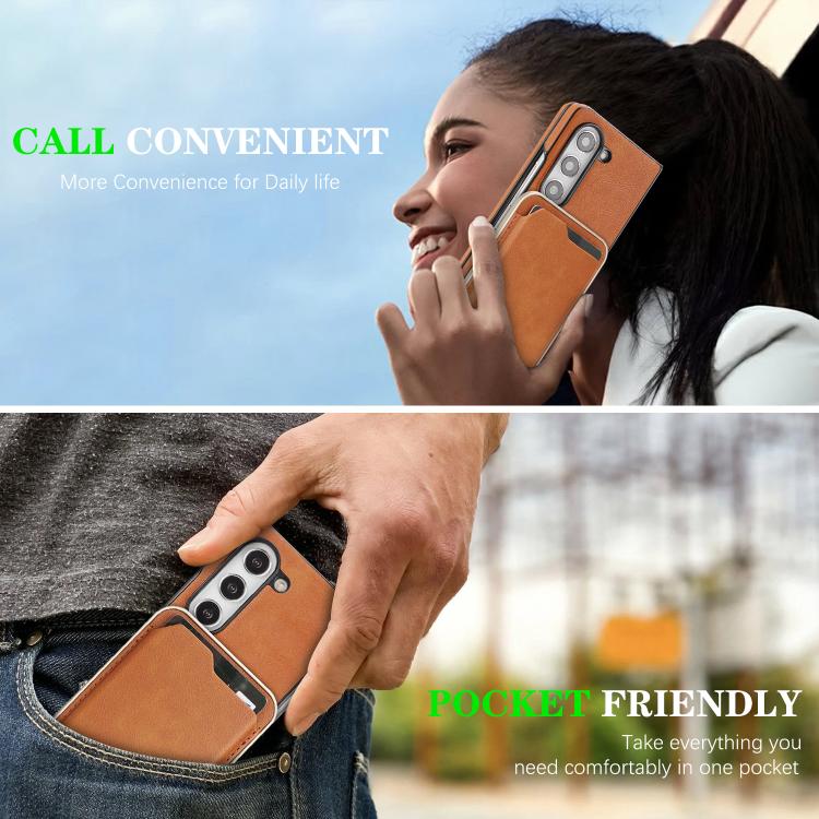 For Samsung Galaxy Z Fold7 5G Kalebol Slim MagSafe Ring Magnetic Card Bag Side Sticker Leather Phone Case