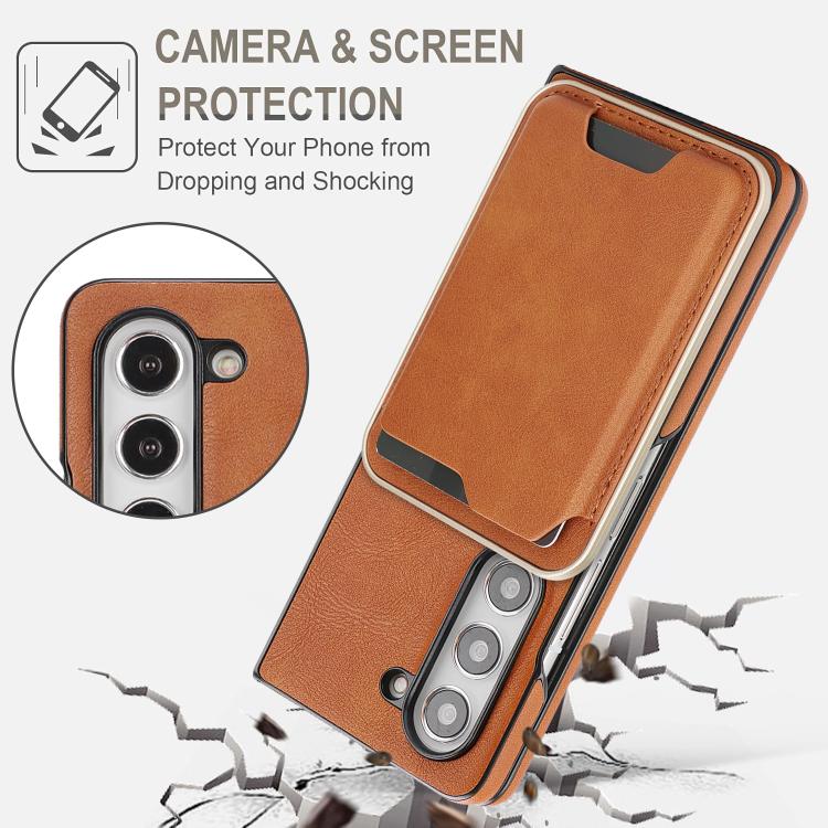 For Samsung Galaxy Z Fold7 5G Kalebol Slim MagSafe Ring Magnetic Card Bag Side Sticker Leather Phone Case