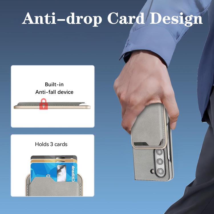 For Samsung Galaxy Z Fold7 5G Kalebol Slim MagSafe Ring Magnetic Card Bag Side Sticker Leather Phone Case