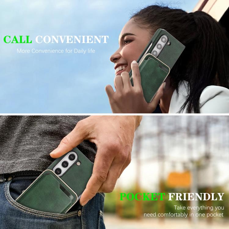 For Samsung Galaxy Z Fold7 5G Kalebol Slim MagSafe Ring Magnetic Card Bag Side Sticker Leather Phone Case