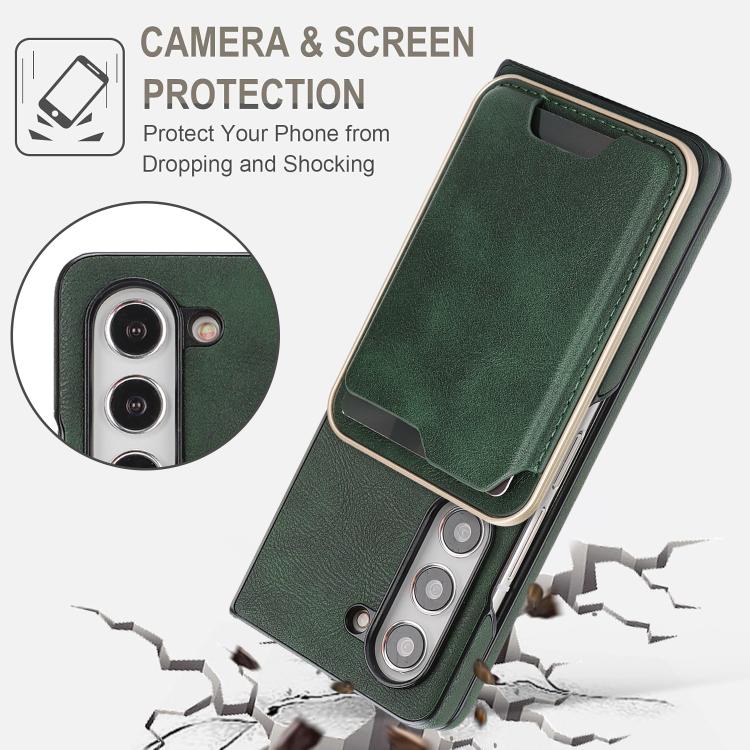 For Samsung Galaxy Z Fold7 5G Kalebol Slim MagSafe Ring Magnetic Card Bag Side Sticker Leather Phone Case