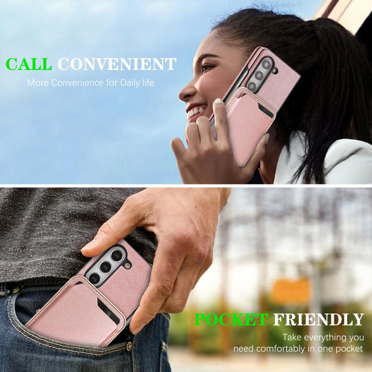 For Samsung Galaxy Z Fold7 5G Kalebol Slim MagSafe Ring Magnetic Card Bag Side Sticker Leather Phone Case