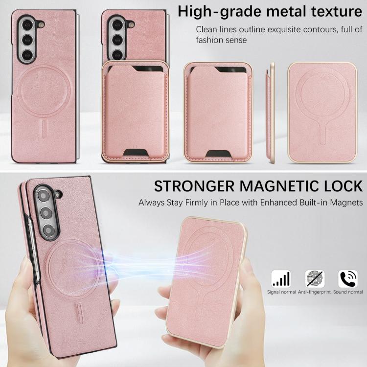 For Samsung Galaxy Z Fold7 5G Kalebol Slim MagSafe Ring Magnetic Card Bag Side Sticker Leather Phone Case