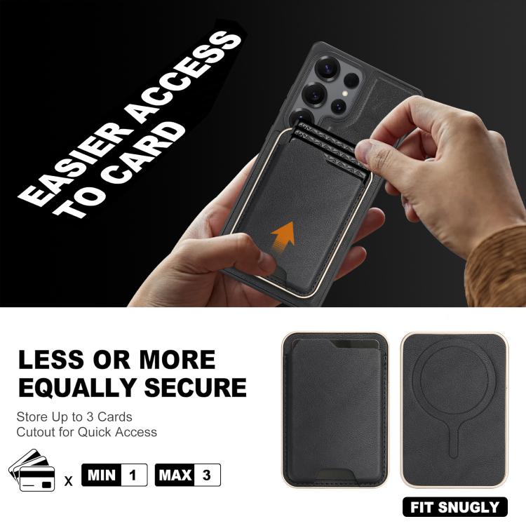 For Samsung Galaxy S25 Ultra 5G Kalebol Slim MagSafe Ring Magnetic Card Bag Side Sticker Leather Phone Case