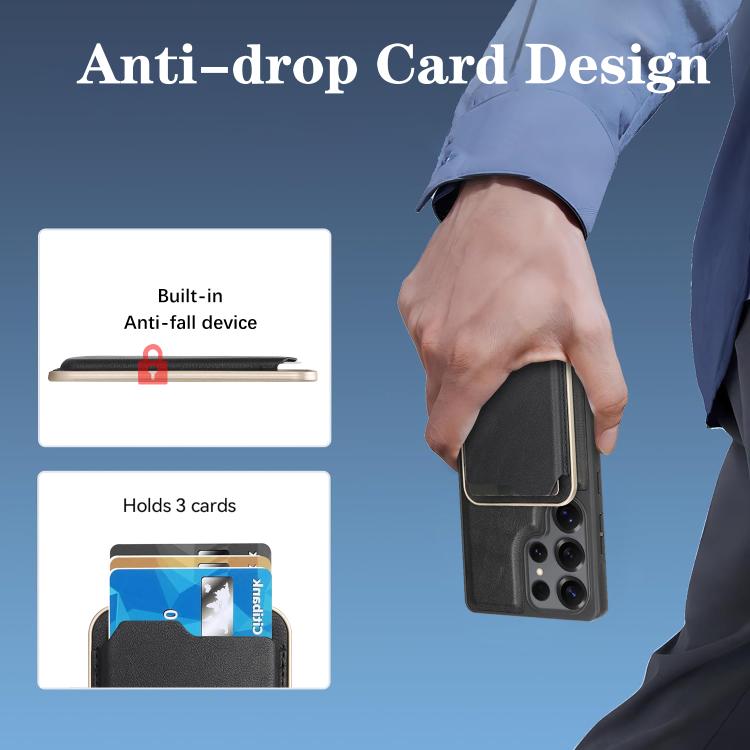 For Samsung Galaxy S25 Ultra 5G Kalebol Slim MagSafe Ring Magnetic Card Bag Side Sticker Leather Phone Case