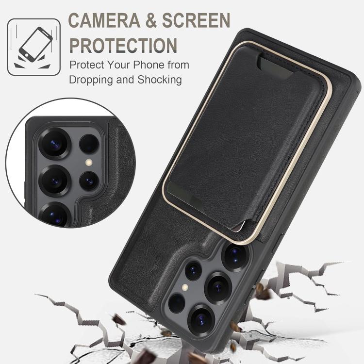 For Samsung Galaxy S25 Ultra 5G Kalebol Slim MagSafe Ring Magnetic Card Bag Side Sticker Leather Phone Case