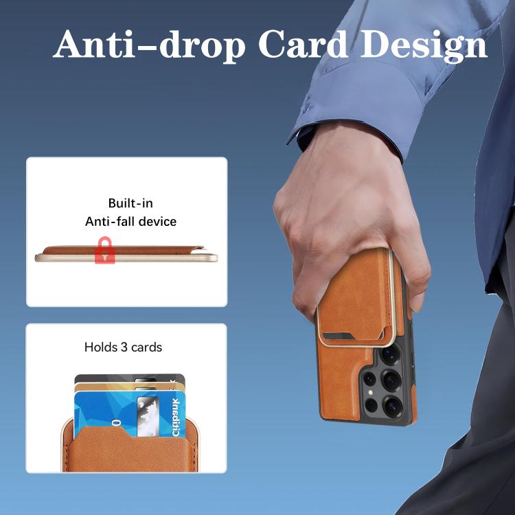 For Samsung Galaxy S25 Ultra 5G Kalebol Slim MagSafe Ring Magnetic Card Bag Side Sticker Leather Phone Case