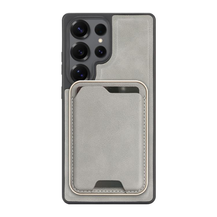 For Samsung Galaxy S25 Ultra 5G Kalebol Slim MagSafe Ring Magnetic Card Bag Side Sticker Leather Phone Case