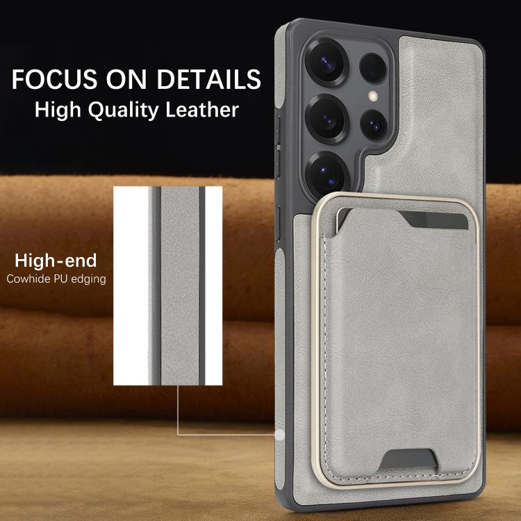 For Samsung Galaxy S25 Ultra 5G Kalebol Slim MagSafe Ring Magnetic Card Bag Side Sticker Leather Phone Case