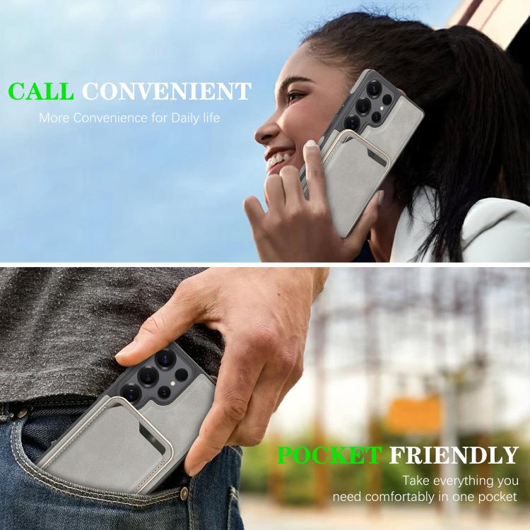 For Samsung Galaxy S25 Ultra 5G Kalebol Slim MagSafe Ring Magnetic Card Bag Side Sticker Leather Phone Case