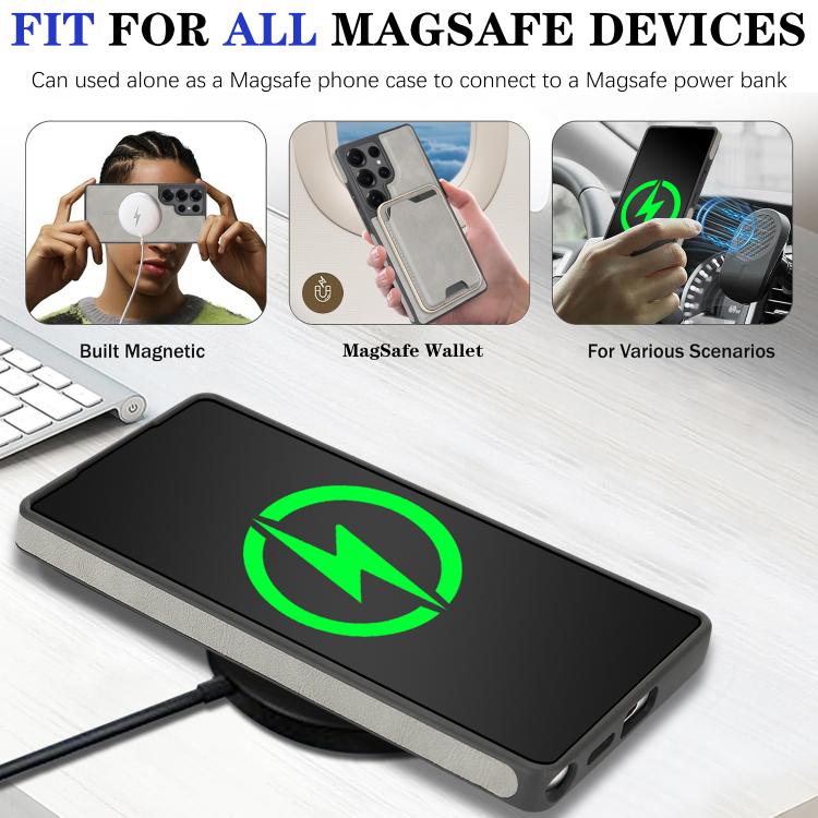 For Samsung Galaxy S25 Ultra 5G Kalebol Slim MagSafe Ring Magnetic Card Bag Side Sticker Leather Phone Case