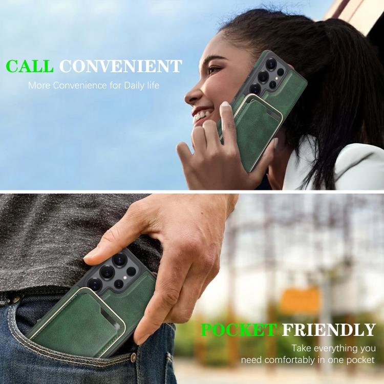 For Samsung Galaxy S25 Ultra 5G Kalebol Slim MagSafe Ring Magnetic Card Bag Side Sticker Leather Phone Case