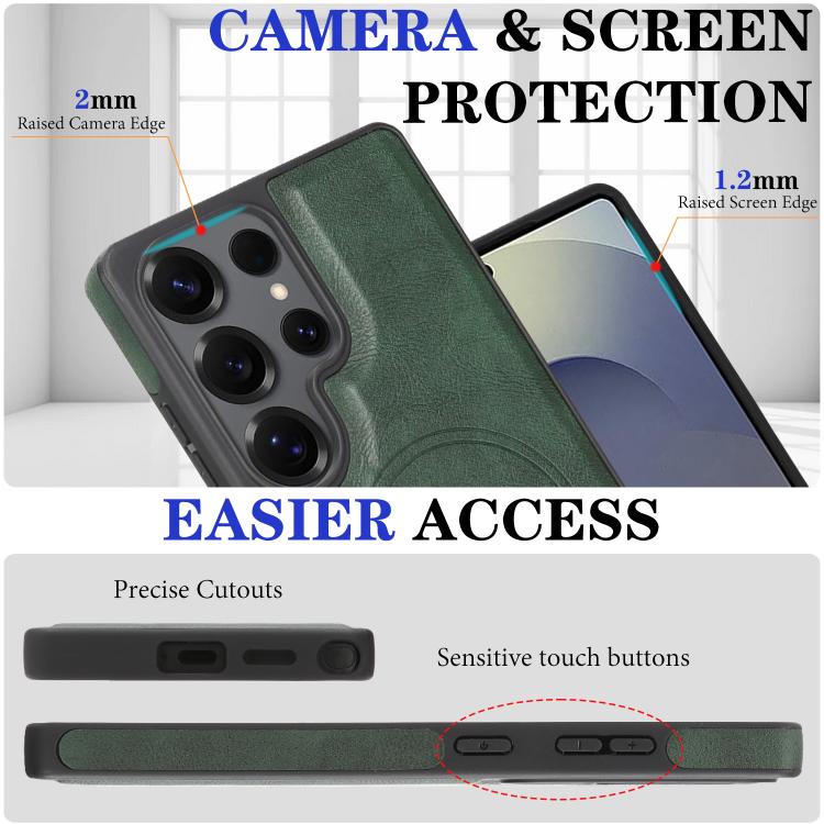 For Samsung Galaxy S25 Ultra 5G Kalebol Slim MagSafe Ring Magnetic Card Bag Side Sticker Leather Phone Case
