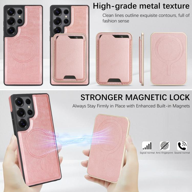 For Samsung Galaxy S25 Ultra 5G Kalebol Slim MagSafe Ring Magnetic Card Bag Side Sticker Leather Phone Case