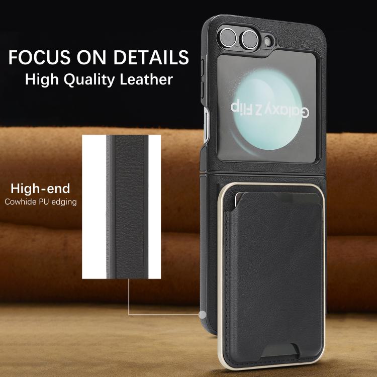 For Samsung Galaxy Z Flip7 FE / Flip6 Kalebol Slim MagSafe Ring Magnetic Card Bag Side Sticker Leather Phone Case