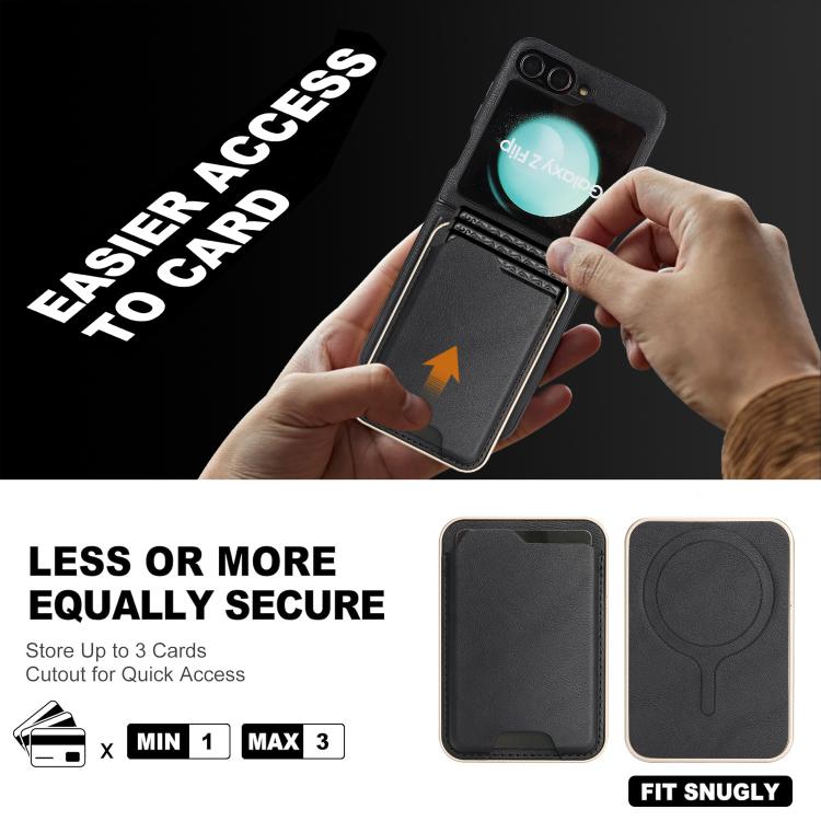 For Samsung Galaxy Z Flip7 FE / Flip6 Kalebol Slim MagSafe Ring Magnetic Card Bag Side Sticker Leather Phone Case