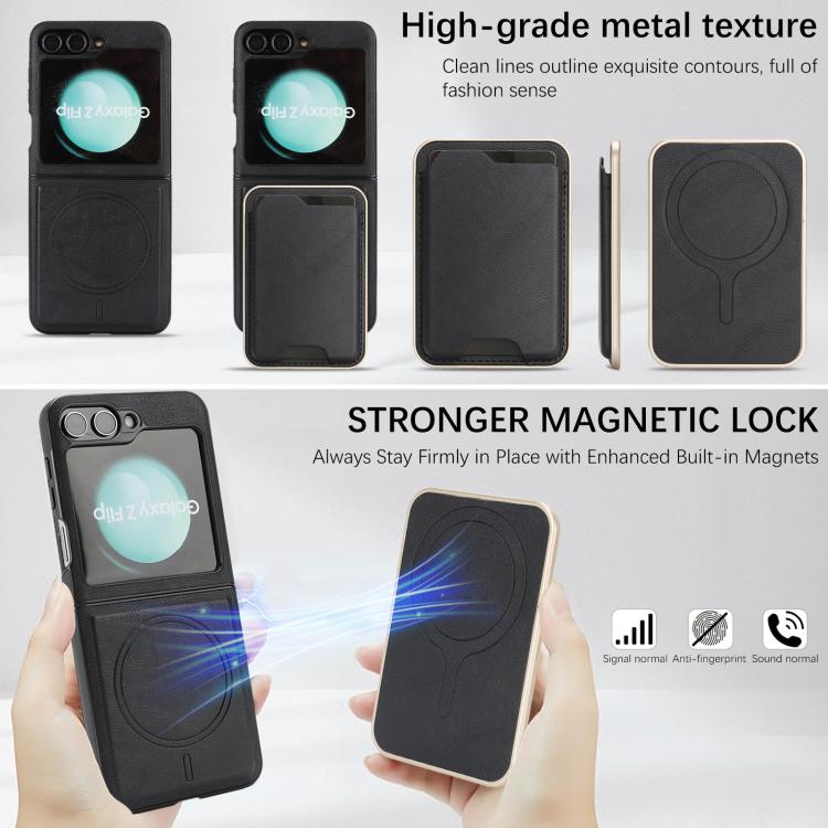 For Samsung Galaxy Z Flip7 FE / Flip6 Kalebol Slim MagSafe Ring Magnetic Card Bag Side Sticker Leather Phone Case