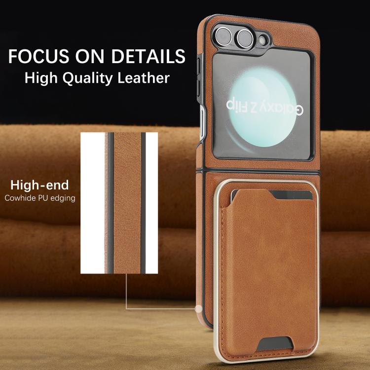 For Samsung Galaxy Z Flip7 FE / Flip6 Kalebol Slim MagSafe Ring Magnetic Card Bag Side Sticker Leather Phone Case