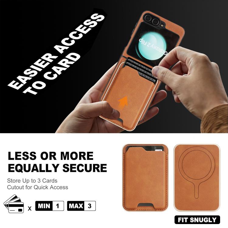 For Samsung Galaxy Z Flip7 FE / Flip6 Kalebol Slim MagSafe Ring Magnetic Card Bag Side Sticker Leather Phone Case