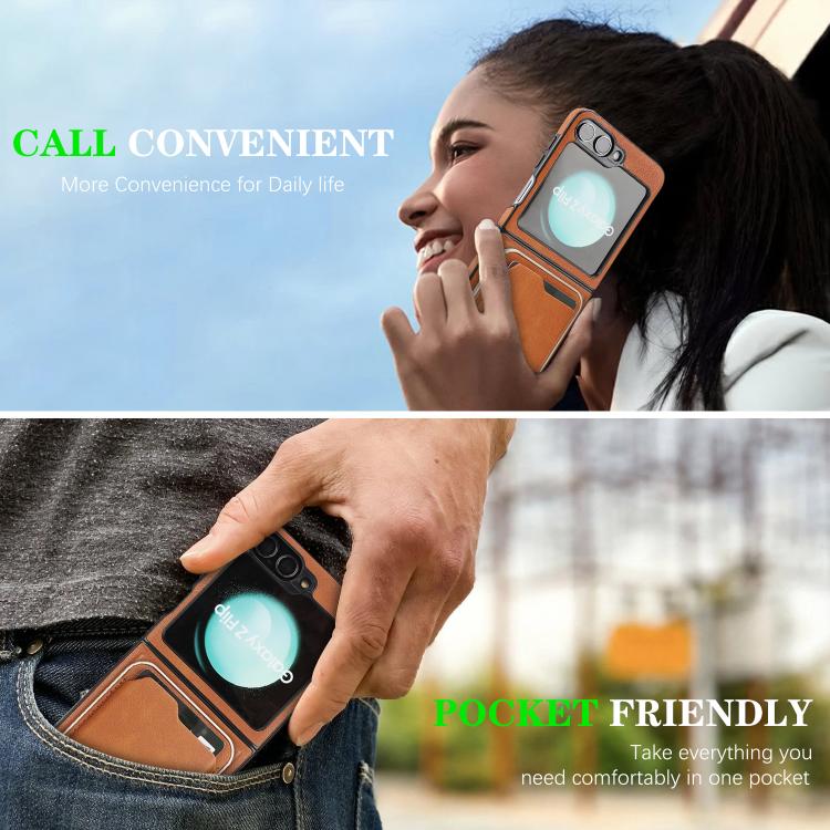 For Samsung Galaxy Z Flip7 FE / Flip6 Kalebol Slim MagSafe Ring Magnetic Card Bag Side Sticker Leather Phone Case