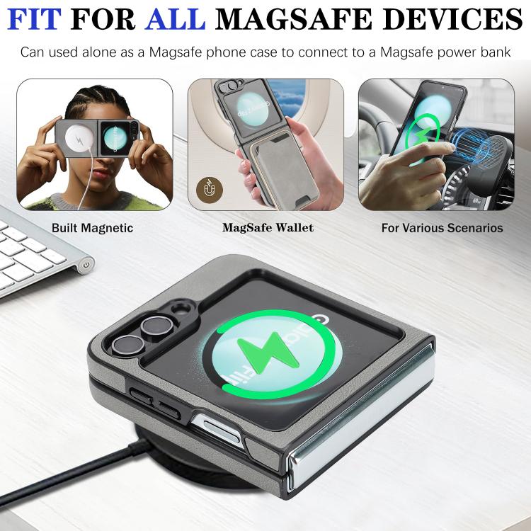 For Samsung Galaxy Z Flip7 FE / Flip6 Kalebol Slim MagSafe Ring Magnetic Card Bag Side Sticker Leather Phone Case