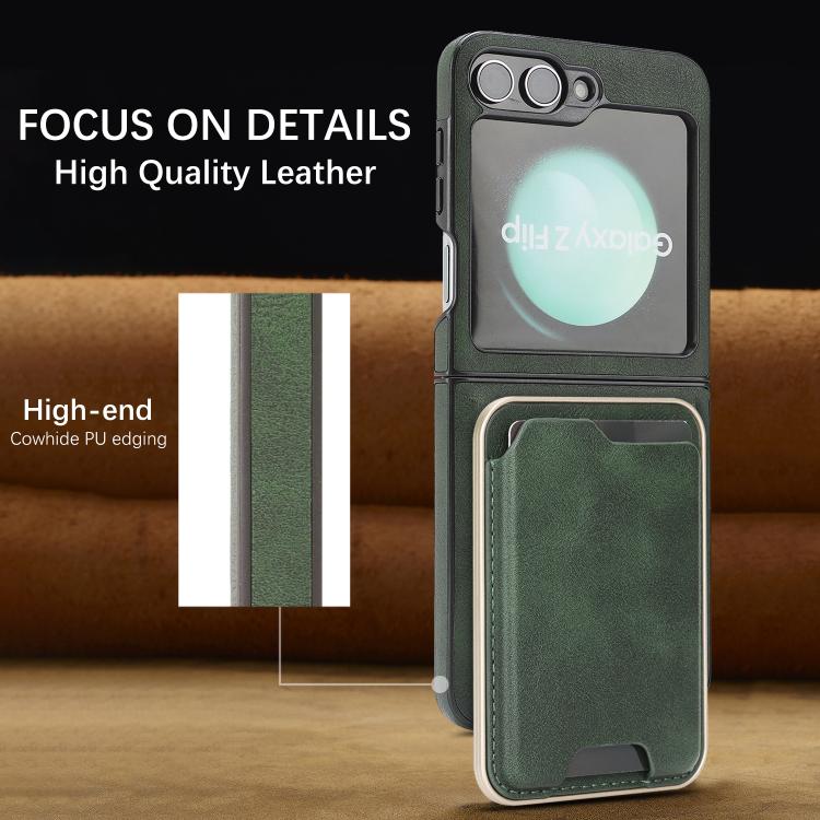 For Samsung Galaxy Z Flip7 FE / Flip6 Kalebol Slim MagSafe Ring Magnetic Card Bag Side Sticker Leather Phone Case