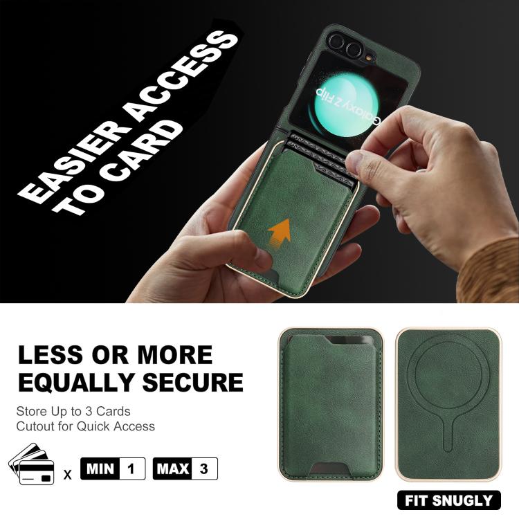 For Samsung Galaxy Z Flip7 FE / Flip6 Kalebol Slim MagSafe Ring Magnetic Card Bag Side Sticker Leather Phone Case