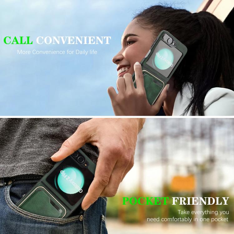 For Samsung Galaxy Z Flip7 FE / Flip6 Kalebol Slim MagSafe Ring Magnetic Card Bag Side Sticker Leather Phone Case