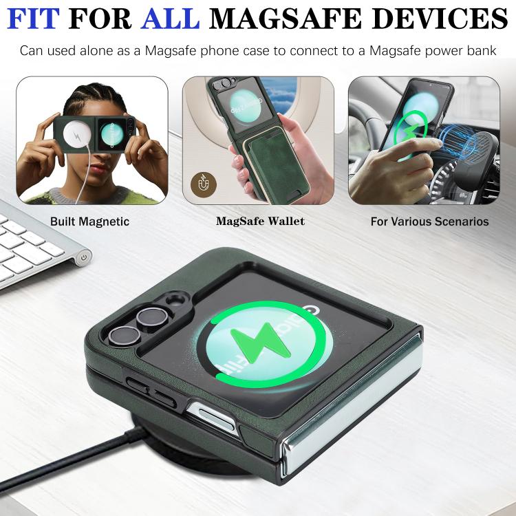 For Samsung Galaxy Z Flip7 FE / Flip6 Kalebol Slim MagSafe Ring Magnetic Card Bag Side Sticker Leather Phone Case