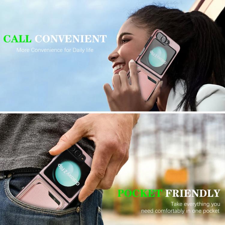 For Samsung Galaxy Z Flip7 FE / Flip6 Kalebol Slim MagSafe Ring Magnetic Card Bag Side Sticker Leather Phone Case