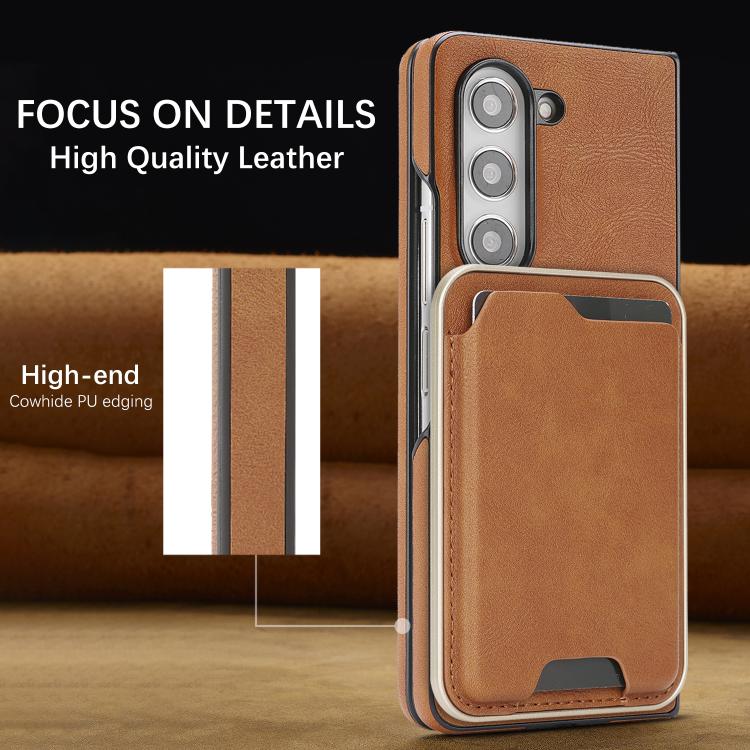 For Samsung Galaxy Z Fold6 Kalebol Slim MagSafe Ring Magnetic Card Bag Side Sticker Leather Phone Case