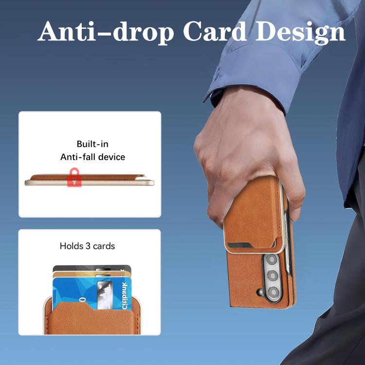 For Samsung Galaxy Z Fold6 Kalebol Slim MagSafe Ring Magnetic Card Bag Side Sticker Leather Phone Case