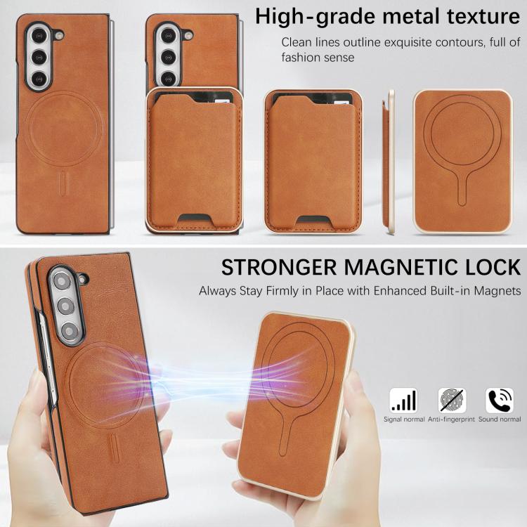 For Samsung Galaxy Z Fold6 Kalebol Slim MagSafe Ring Magnetic Card Bag Side Sticker Leather Phone Case