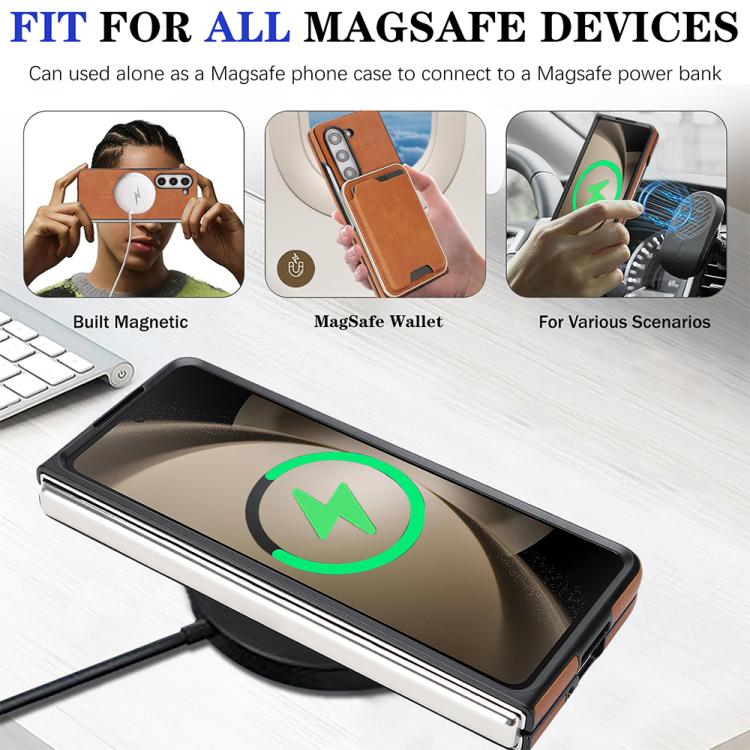 For Samsung Galaxy Z Fold6 Kalebol Slim MagSafe Ring Magnetic Card Bag Side Sticker Leather Phone Case
